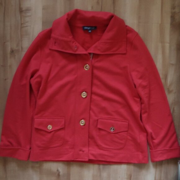Jones New York Red Cardigan /Blazer W Gold Buttons - Picture 6 of 9